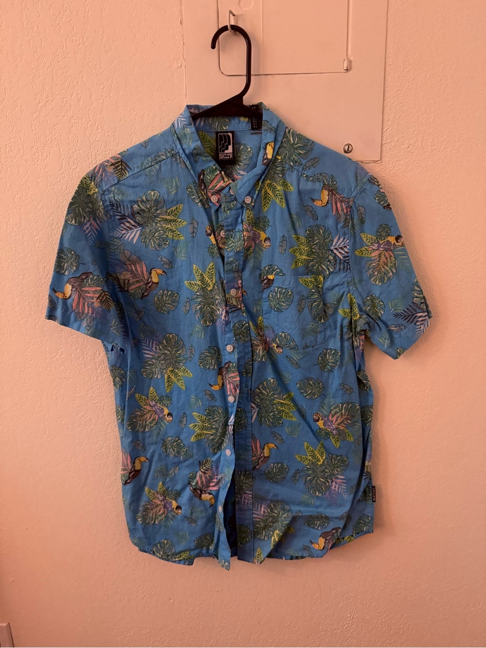 Blue Tropical Short-Sleeve Button-Down Shirt by